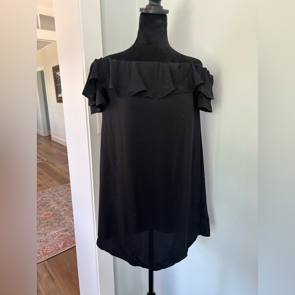 Amanda Uprichard Black Off-Shoulder Silk Ruffle Mini dress Small